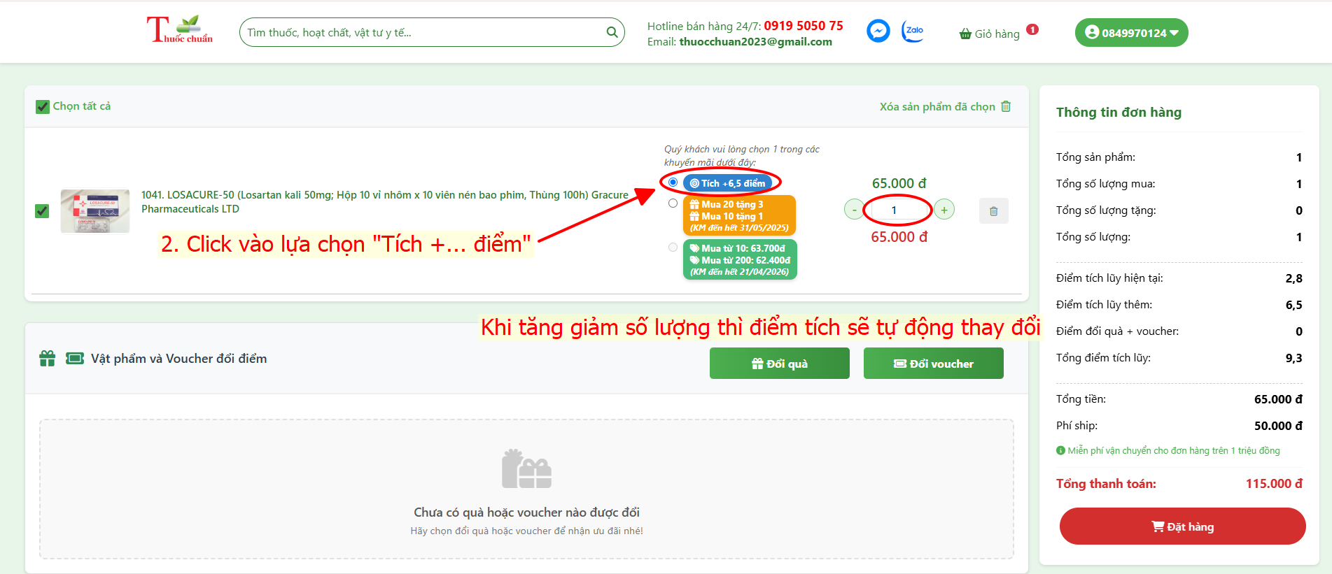 Chọn km tích điểm
